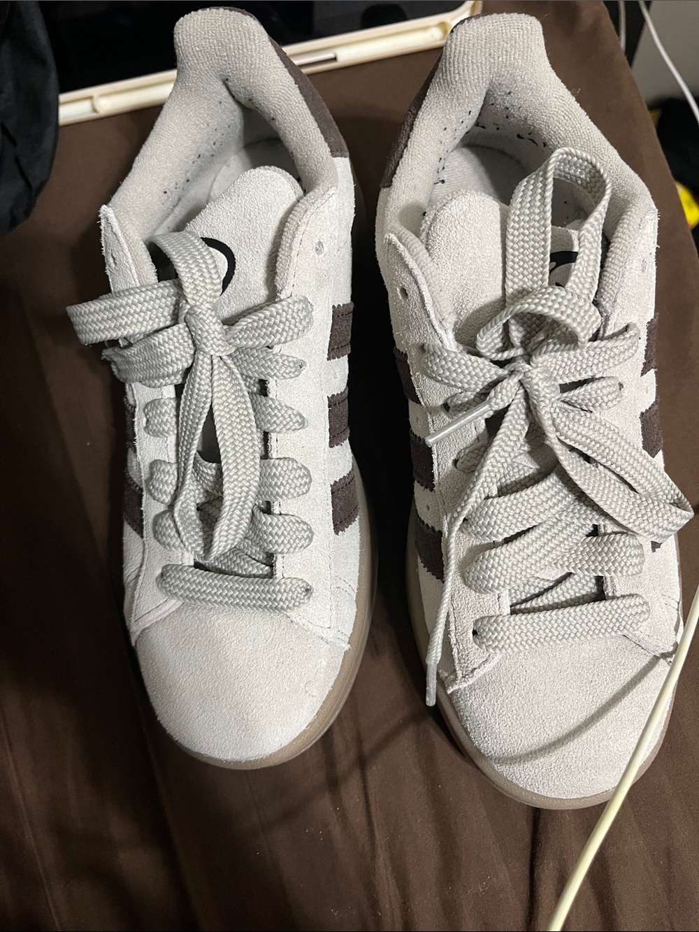 adidas Kids Suede Sneakers in Light Gray with Brown Stripes